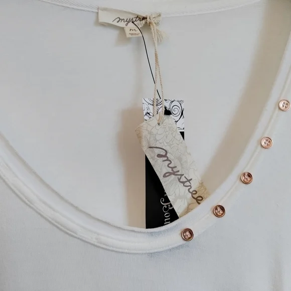 EMPIRE WAIST NWT Mini Dress Cream Off-White Babydoll Boho Tunic Mystree Medium - Picture 4 of 9